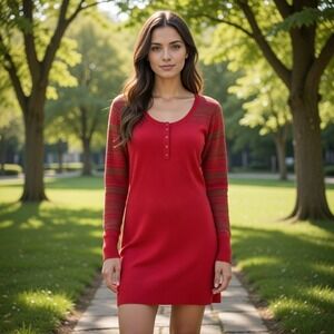 Patagonia Womens Lambswool Blend Henley Sweater Dress Red Size Medium